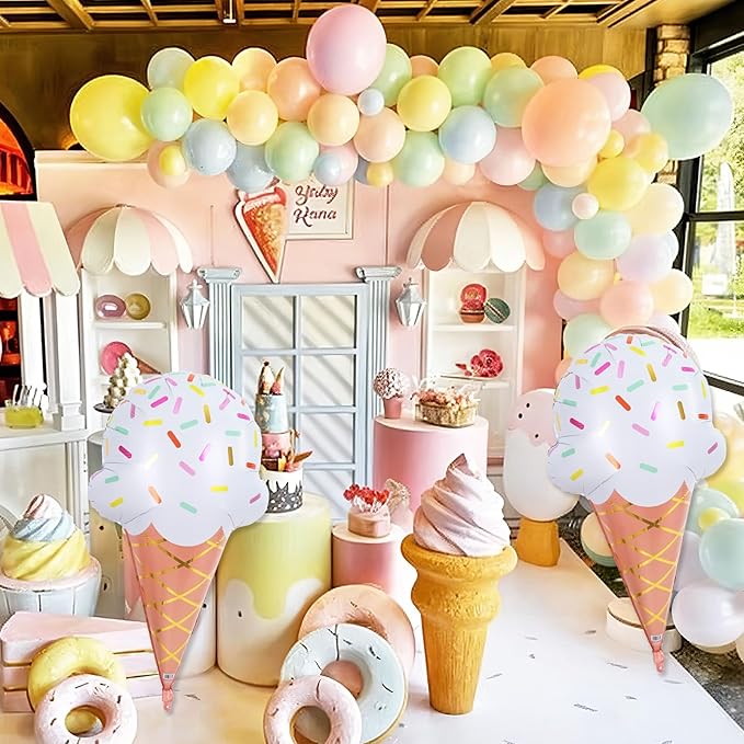 32 Inch Large Ice Cream Balloons Cone Kit, Giant Sweet Ice Cream Sprinkle Foil Balloons, Popsicle Three Scoops of Fun Social Party Decorations for Kid Girls Birthday Summer Beach Hawaii Pool Decor