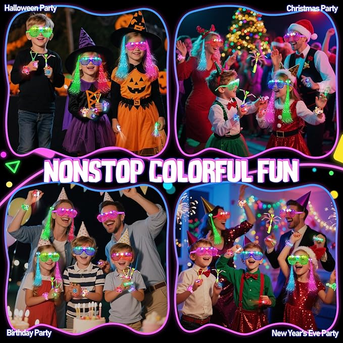 73PCS Glow in the Dark Party Supplies for Kids Adults, Light Up Party Favors with Glow Glasses, Spinner Bracelets, Slingshot, Bulk Glow Party Favors for Kids Halloween, Neon Party Supplies Accessories