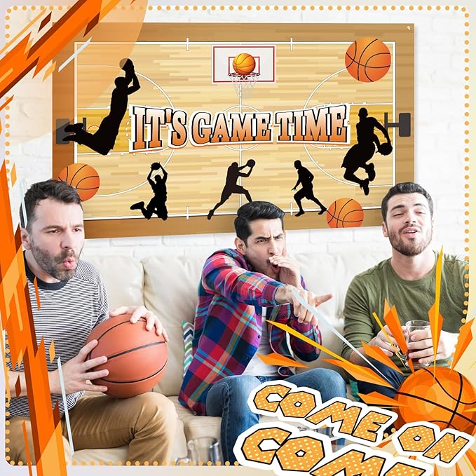 Ctosree 4 Pcs Basketball Backdrop Let The Madness Begin Banner Decoration Basketball Party Supplies It's Game Time Touch Down Wall Door Sign Decor for Sport Game Birthday Party Favors