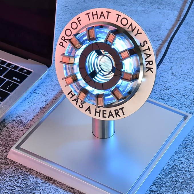 Arc Reactor MK2-1:1 Scale, USB Powered LED Light with Vibration Sensor, No Assembly, Display Case Included
