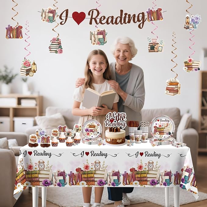 Xynic 177pcs Book Themed Party Decorations Tableware Complete Party Set, Book Club & Book-Themed Birthday Decorations I Like Reading PartySupplies, Serves 25 Guests