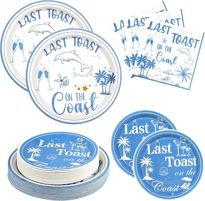 180PCS Last Toast on the Coast Party Supplies Serve 60,Coastal Bachelorette Party Paper Plates and Napkins Kit for Bridal Wedding Girl Birthday Baby Shower Decoration