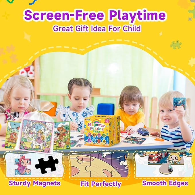 WWN Magnetic Puzzle Party Favors for Kids: 24-Pack Bulk Magnetic Puzzle Books, Toddler Travel Toys for Car Airplane, Birthday Party Supplies, School Classroom Prizes, Stocking Stuffers for Girls Boys