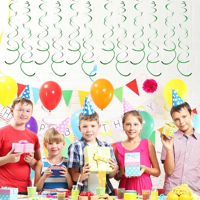 30 Pieces Green Party Swirl Decorations, Sparkle Green Hanging Swirls Whirls Shimmer Plastic Streamer for Ceiling, Party Supplies for St. Patrick's Day Tropical Hawaiian Birthday Christmas Party Decor