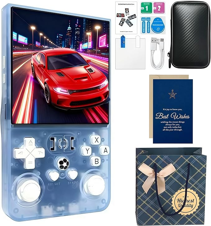 R36MAX Retro Handheld Game Console with Gift Card & Premium Bag, 4.0 Inch IPS Screen, 21,000+ Classic Game, Portable Linux System, 4000mAh Battery Retro Gaming Console (Glacial Blue Set)