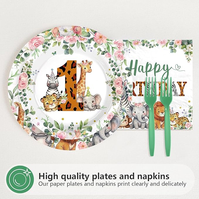 96Pcs Safari Wild Ones Birthday Party Decorations Twins Baby 1 Year Old Plates and Napkins Safari Jungle Animal Supplies for Boys Girls First Birthday Welcome Twins Party Supplies, Serves 24