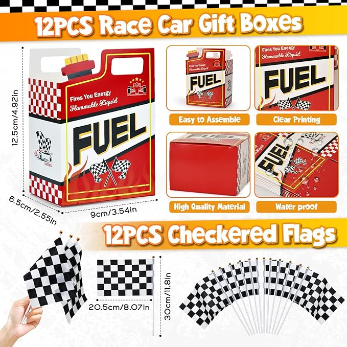 120Pcs Race Car Party Favors Birthday Supplies, Gift Box Sunglasses Flag Mini Race Car Sticker Birthday Goodie Bag Stuffers Racing RaceCar-Themed Party Supplies Decorations for Boys Kids 3-5 4-8