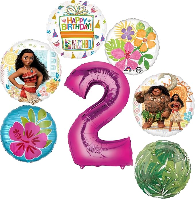 Moana 2nd Birthday Party Supplies 7pc Balloon Bouquet Decorations