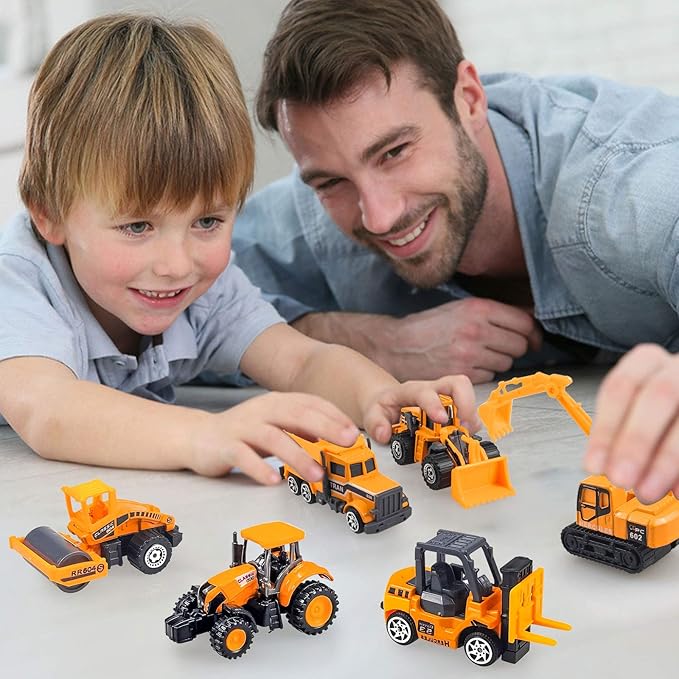 6 Pack Diecast Construction Toys, Mini Excavator Toy Alloy Construction Truck Model Set for Boys Age 3 4 5 6 7 Years Old, Kids Toddlers Birthday Gifts & Party Favors & Easter Basket Stuffers