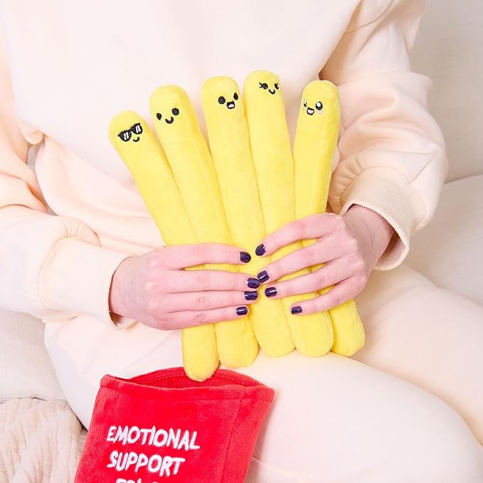 Emotional Support Fries By Relatable, Easter Plush Cuddly Stuffed Animals and Toys, Cute Easter Basket Gifts, Non Candy Easter Gift for Teens and Girls, Includes 5 Plushies with Carrying Basket
