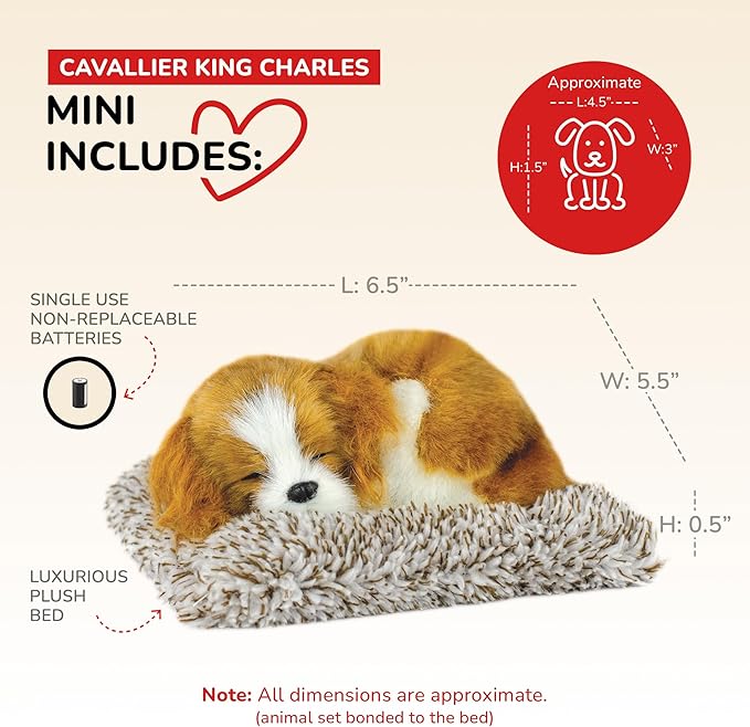Mini Cavalier King Charles, Stuffed Animals for Girls and Boys, Dog Toys for Kids and Elderly, Battery-Operated Live Pet Toys, Companion Realistic Dog Calming Toys with Synthetic Fur