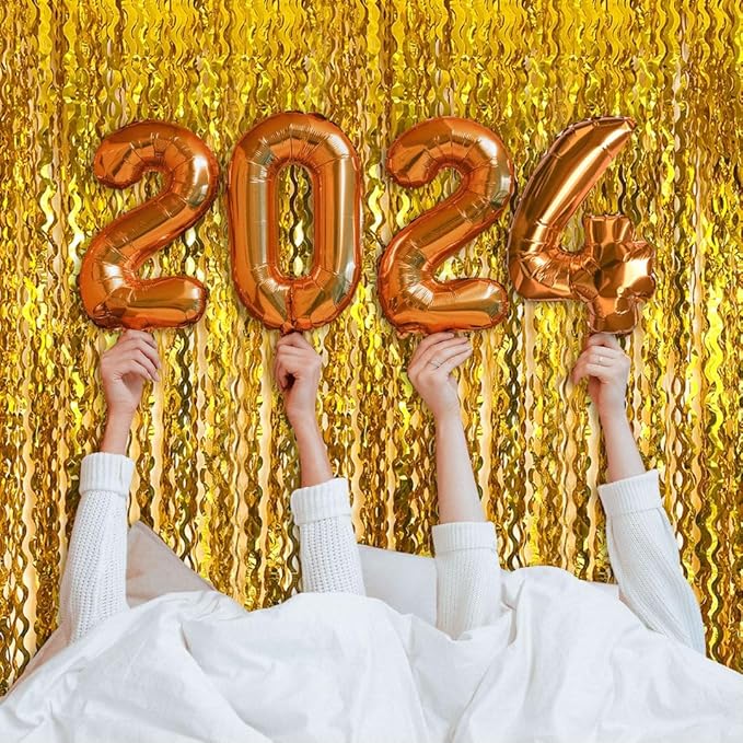 Gold Foil Fringe Backdrop Curtain Wave Golden Streamers Tinsel Photo Backdrop Gold Party Decorations for Anniversary, Birthday, Halloween, Masquerade, Graduation, New Years Eve, Bachelor Party