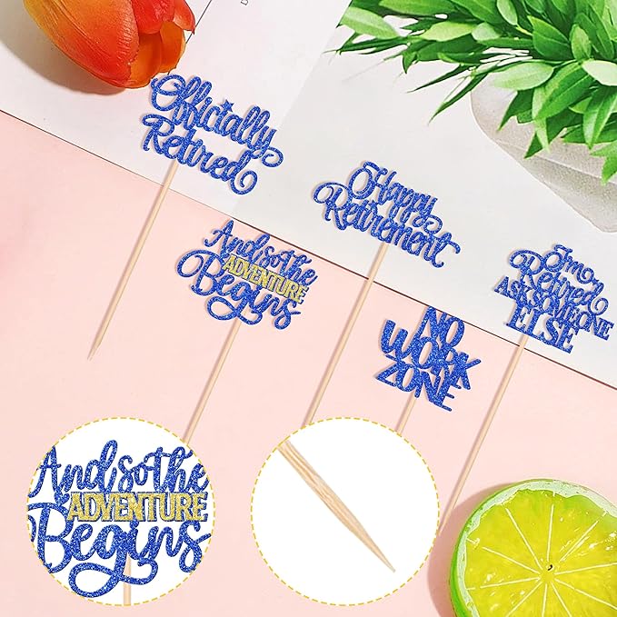 15 PCS Happy Retirement Centerpiece Sticks Officially Retired Table Flower Centerpieces Sticks No Work Zone Floral Decorations for Retirement Theme Farewell Birthday Party Centerpieces Supplies Blue