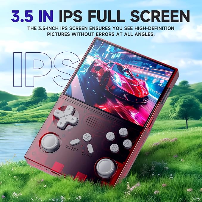 R40 Retro Handheld Game Console - Open Source System,3.5" IPS Screen, 18,000+ Classic Games, 128G TF Card, 3000mAh Battery, Portable Gaming Player for Travel, Retro Gaming Console, Red