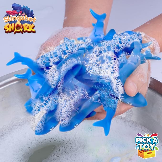 PICK A TOY 36 Pcs Shark Party Favors Stretchy Slingshot Toys, Mini Toys, Birthday Goodie Bags Stuffers, Sea Animal Party Decorations, Fish Shooter Game Finger Flicker, Easter Basket Stuffer