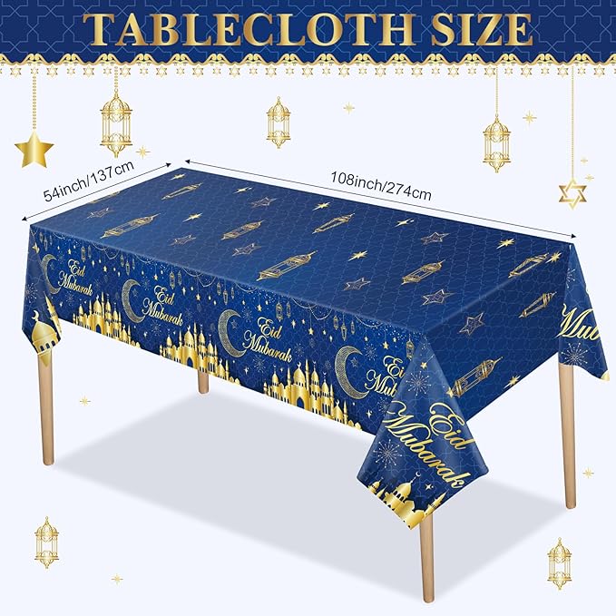 Nuanchu 172 Pcs Eid Mubarak Party Decorations Ramadan Kareem Party Supplies 9" Plates 7" Plates Cups Cutlery Napkins 2 Tablecloths 2 Eid Mubarak Banner for Muslim Islamic Al Fitr , Serves 24