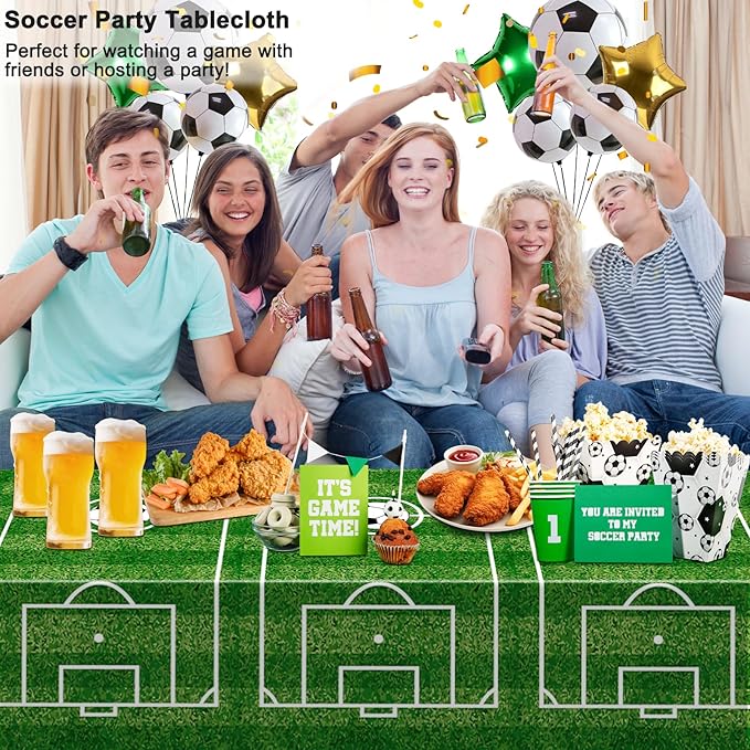 WNINK 2 Pack Soccer Plastic Tablecloth Soccer Party Decorations Soccer Grass Disposable Rectangle Table Cover for Soccer Theme Birthday Party Decoration 54 x 108 Inch