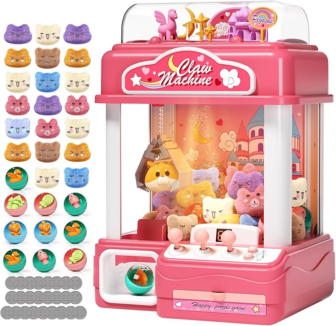 55 PCS Large Kids Claw Machine, Candy Vending Grabber, Prize Dispenser Toys for Girls Boys with Lights Sound, Electronic Claw Game Machine Toys for 3 4 5 6 7 8 Years Old Girls