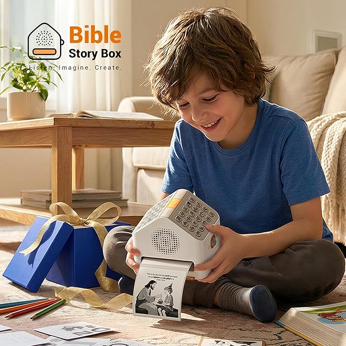 FaithTag Bible Story Portable Audio Player for Kids, Jesus Story Box with Over 40 Bible Stories, FV31 Bible Study Mini Sticker Printer for Easter, Christian, Home & School (Cardless Version)