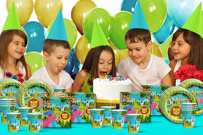 Safari Jungle Theme Birthday Party Decorations Tableware Set - Wild Animal Birthday Party Supplies Includes Plates, Napkins, and Cups | Kit for 16