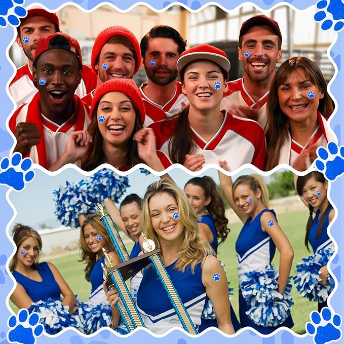 120 Pairs Blue Eye Black Bulk Tiger Paw Football Stickers Sport Glitter Eyeblack Sticker Team Spirit Accessories for University College Game Day Sports Fans Themed Party Supplies