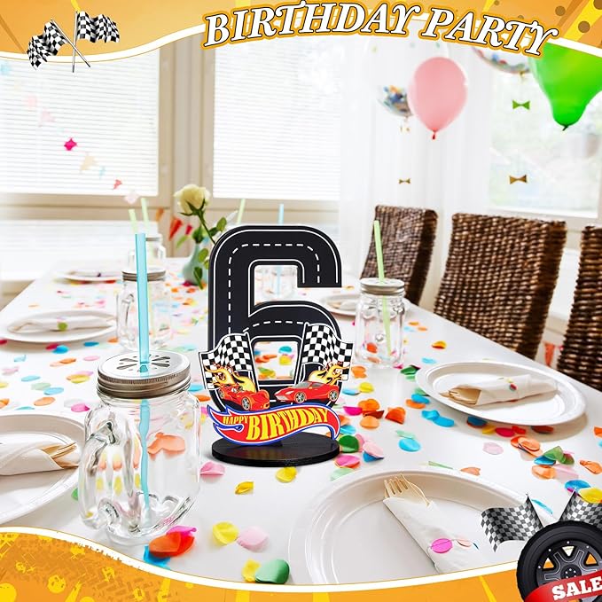 Race Car 6th Birthday Number Sign Centerpiece Race Car Theme 6th Birthday Party Supplies Wooden Table Decoration Photo Props for Boys Six Years Old