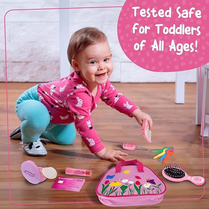 Play Purse for Toddlers - Toddler Girl Toys 2-3 Years Old with Accessories, Pretend Makeup, Keys, Smartphone, Toddler Toy Purse for Little Girls - Birthday Gift for Toddlers Girls 18 Months + - Pink
