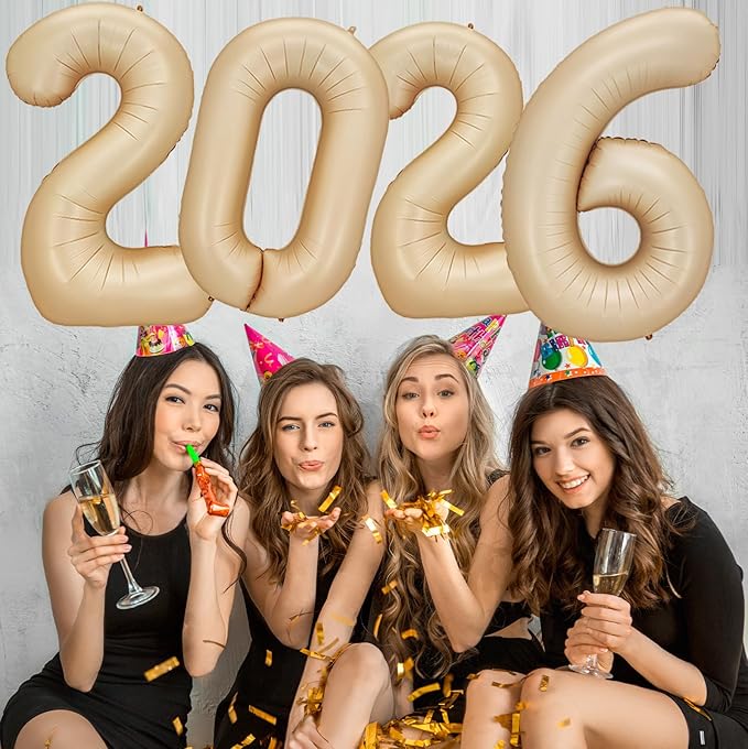 KALOR 32 Inch 2026 Caramel Foil Number Balloons, 2026 New Years Decorations for 2026 Happy New Year Eve and Graduations Party Supplies
