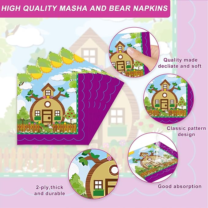 120Pcs Cartoon Bear Party Supplies,Disposable Tableware Set,Include Plates Napkins Cups Forks Cartoon Bear Themed Paper Plates Set for Birthday Serves 20