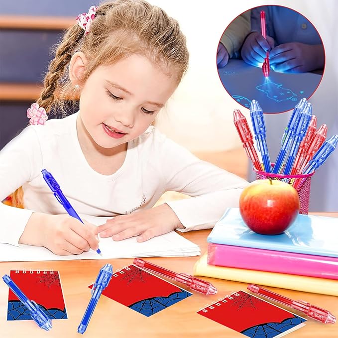 Spider Party Favors, Movie Hero Theme Birthday Party Supplies & Goodie Bags for Kids, Include Drawstring Bags Notebook Silicone Bracelet Highlighter for Gifts Fillers