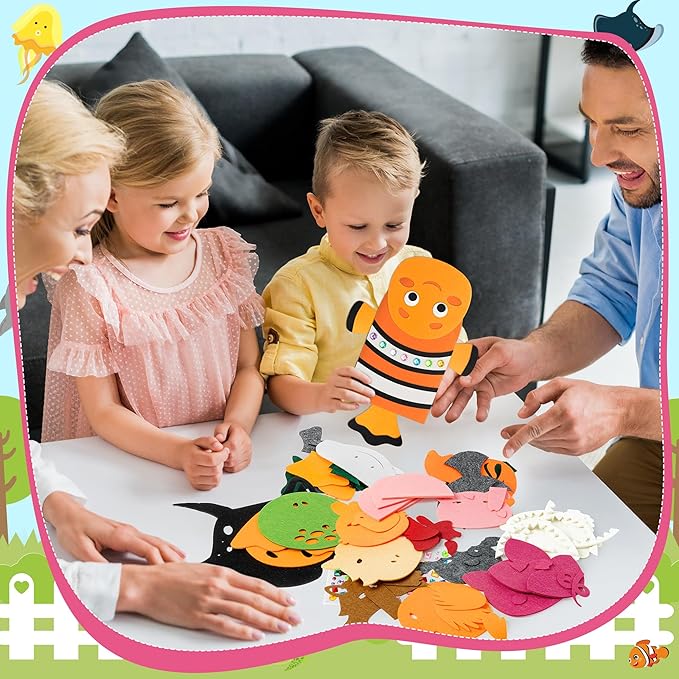WATINC 12Pcs Hand Puppet Making Kit, Art Craft Felt Sock Puppet Toys, Creative DIY Make Your Own Pompoms Wiggle Googly Eyes Storytelling Role Play Party Supplies Gift for Girls Boys (Farm A Ocean A)