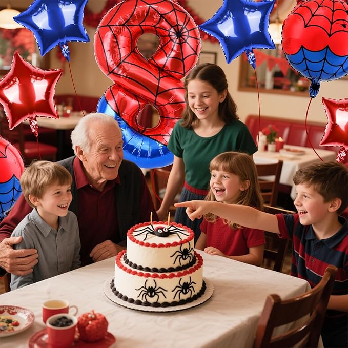 40 Inch Spider Theme Number Balloon, Number Block Foil Number 8 Balloons Large Big Numbers Helium Balloon for Girls Boys 8th Birthday Theme Party Decorations (Number 8)