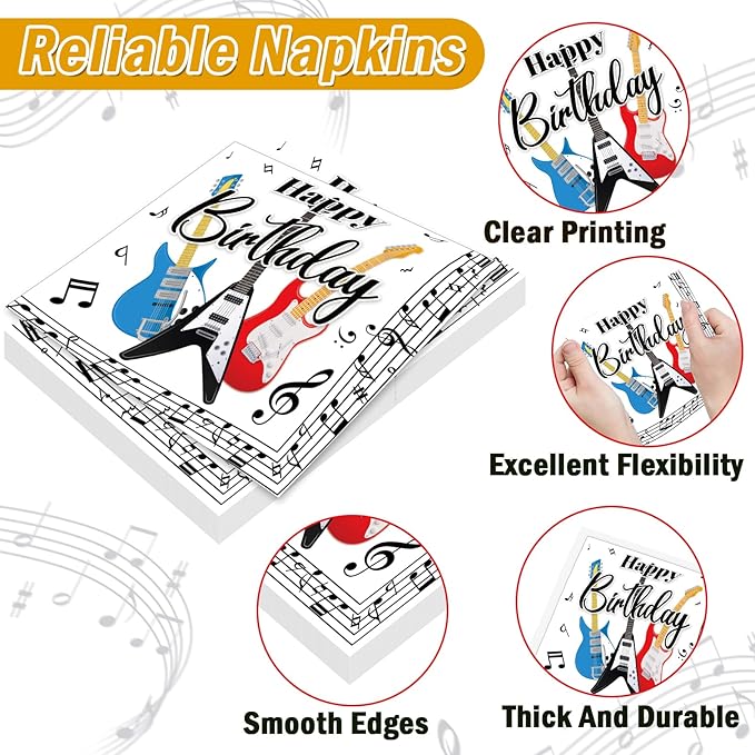 gisgfim 96Pcs Music Birthday Party Supplies Paper Plates Napkins Music Guitar Party Tableware Set Music Disposable Dinnerware Decorations Favors for Boys Girls Serves 24