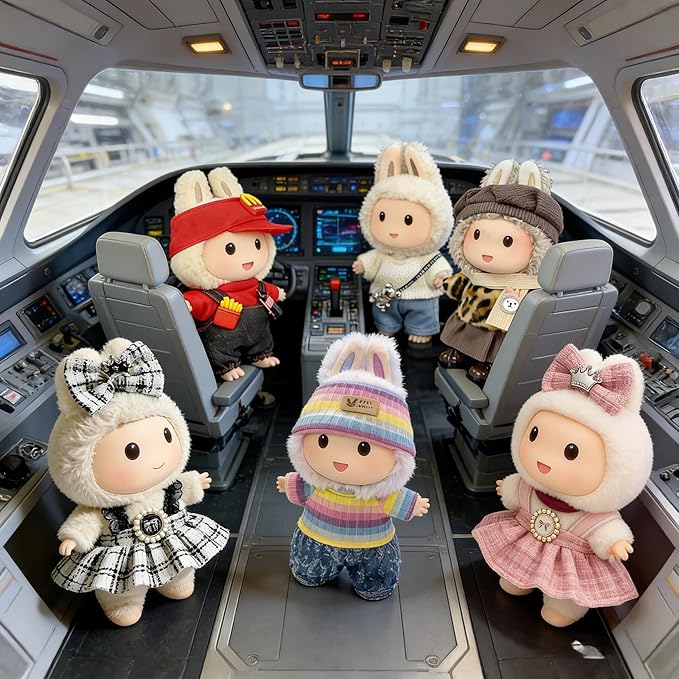 (6 Pack) Clothes for LABUBU 17cm Doll (NO Dolls), Exquisite Luxury Designer Outfits with Hats & Accessories, Fashion and Premium Doll Clothing Set Suitable for Dress up Unique Style