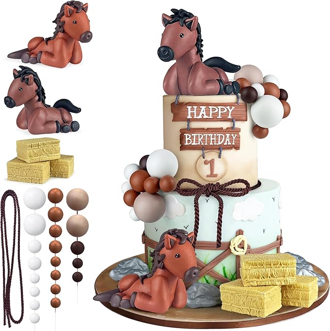 31 PCS Horse Cake Toppers Ball Cake Picks Horse Baby Shower Cake Decoration for Horse Theme Party Favors Supplies