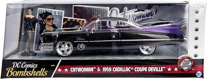 Jada DC Comics Bombshells Catwoman & 1959 Cadillac Die-cast Car, 1:24 Scale Vehicle & 2.75" Collectible Figurine 100% Metal