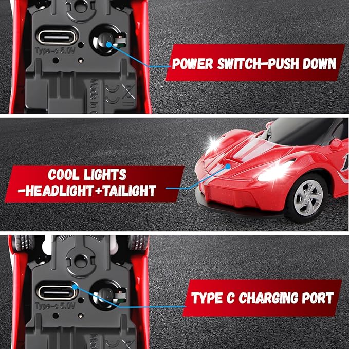SASBSC 1/64 Mini Rc Car Toys for Boys Age 4-7 8-12, 2.4GHz Small App & Remote Control Cars with 3 Speed Modes for Kids Adults Rechargeable Desktop Toy Race Sports Car Gifts for Birthday (Red)