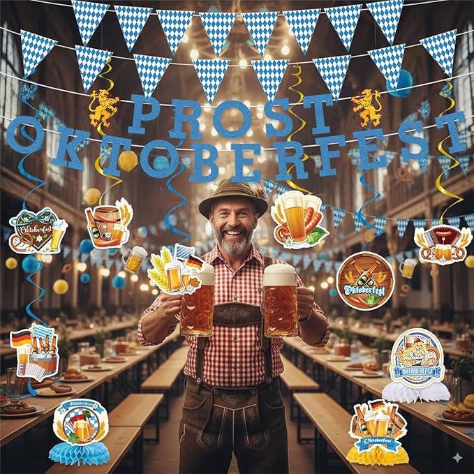 Oktoberfest Decorations Include Prost Oktoberfest Glitter Banners Hanging Swirls Honeycomb Centerpieces Bavarian Pennant Banners German October Festival Decorations Beer Theme Party Supplies