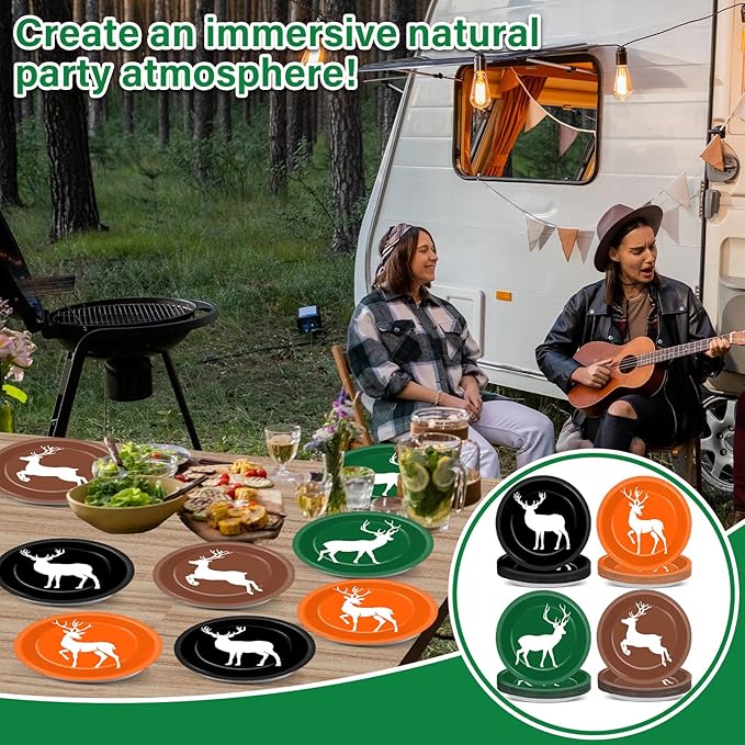 CHUNNIN 48Pcs Hunting Themed Party Paper Plates 7'' Next Camo Party Supplies Deer Hunt Birthday Disposable Dessert Dinner Plates for Forest Gone Camo Theme Birthday Shower Decorations