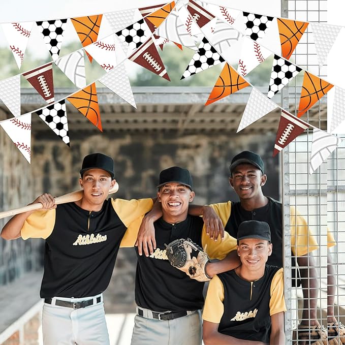 Faccito 5 Pack Sports Banners Party Decorations Sports Championship Pennants Hanging Decor Themed Triangle Flags Athletics Game Garland for Birthday Party Supplies (Colorful)