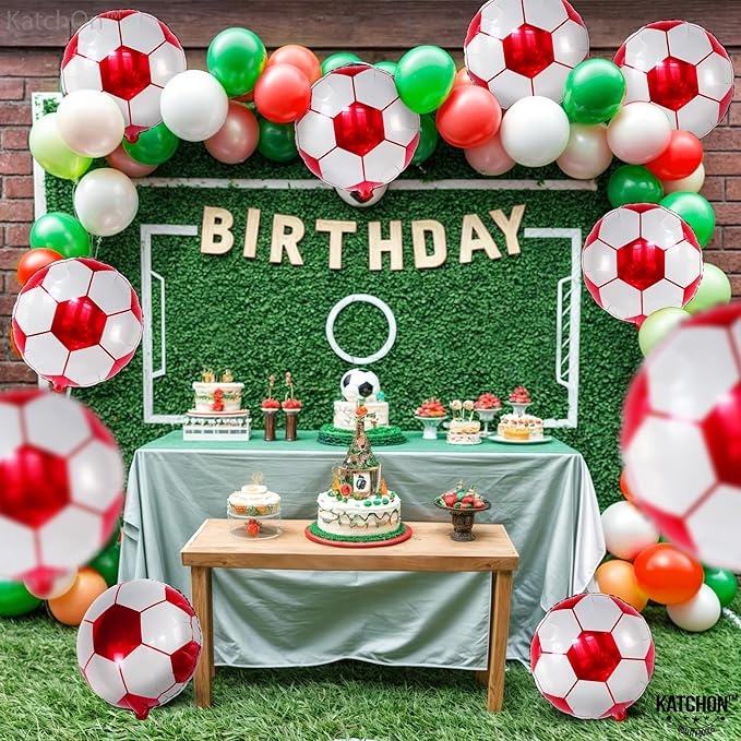Katchon, Red Soccer Balloons -18 Inch, Pack of 10 | Soccer Birthday Party Decorations for Football Party Decorations, Sports Themed Party Decorations | Foil Soccer Ball Balloons For Birthday, Sports