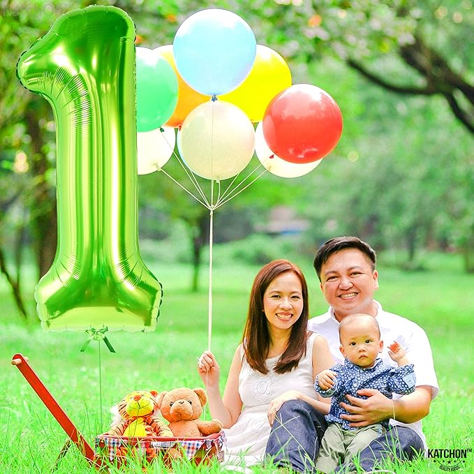 KatchOn, Large Green Number 1 Balloon - 40 Inch | Mylar Foil Balloon For 1st Happy Birthday Decorations | Green Number 1 Balloon For 1st Anniversary Decorations | Birthday Party Decoration