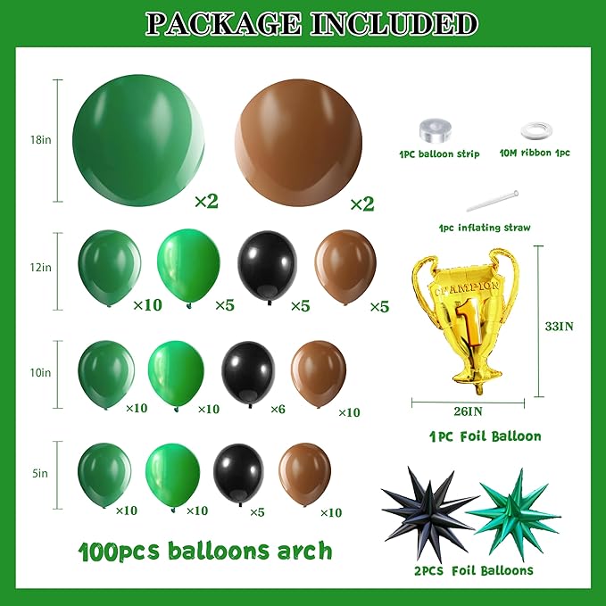Football Balloon Arch Kit,Football balloons for Birthday Decorations,Green and Brown Balloons Big Football Foil Balloons Party Supplies for boys