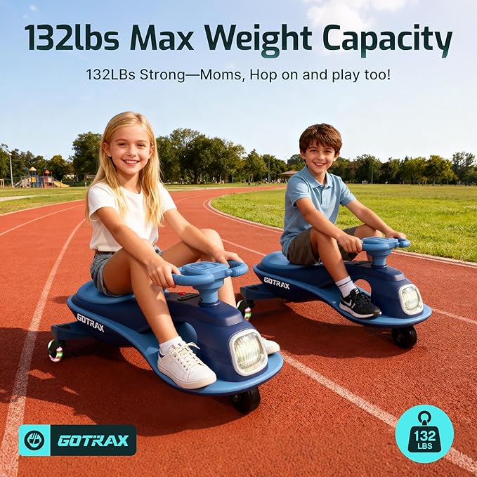 Gotrax WG1 Electric Wiggle Car for Kids, 12V Big Battery up to 120Min Playtime, Music Speaker &Rear Flash Wheels, Battery Display & Easy Assembly w/Pedal Throttle, Crazy Cart Gift for Ages 3+, 132Lbs