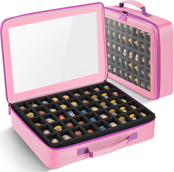 Toy Storage Case Compatible with Disney Doorables Collectible Mini Figures.Toys Display Bag with 2 Layers of Foam with Pre-Cut Grooves.Holds 90 Mini Figures.(Case Only) (Pink)