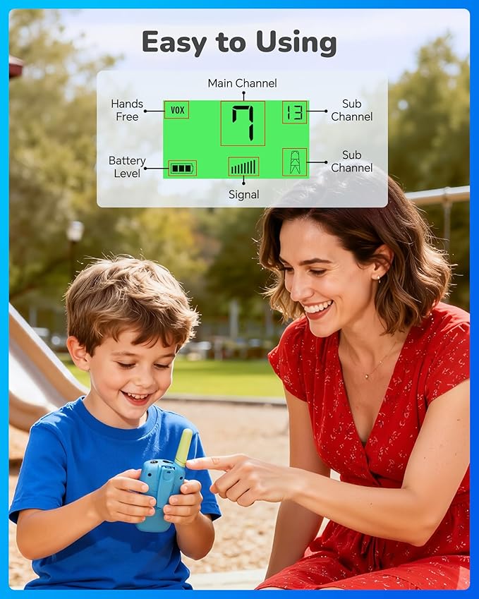 Rechargeable Walkie Talkies for Kids,2 Pack,2000 mAH Battery,Easter Gifts Toys for 3-12 Year Old Boys Girls to Outside, Hiking,Camping Games Walkie Talkie for 3 4 5 6 7 8 9 10 11 12 Years