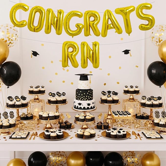 TONIFUL 2026 Nurse Graduation Decorations Gold Congrats RN 2026 Balloons 16 Inch RN 2026 Banner Class of 2026 RegisteGold Nurse Balloons Decorations 2026 Nursing Graduation Party Supplies