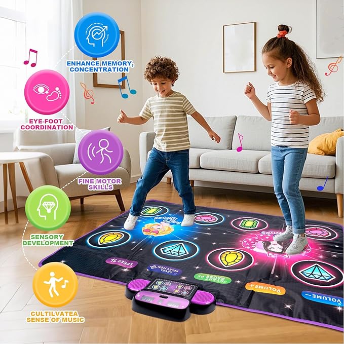 Dance Game Mat Kids Dance Pad Electronic Mat with Wireless 5 Game Modes & Dazzling Lights for Girls & Boys Ages 3-12 Years Old