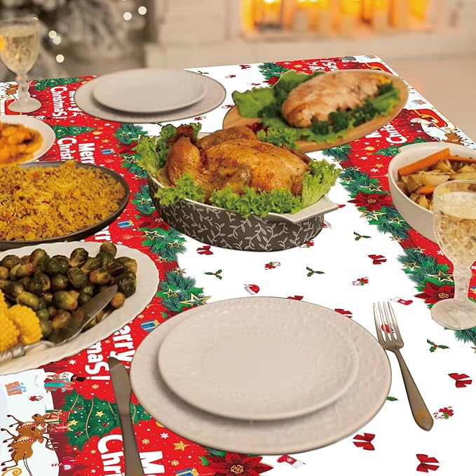 4 Pack Christmas Table Cloth Christmas Party Tablecloth Xmas Party Decoration Christmas Party Table Cover Xmas Table Cover with Christmas Tree and Snowflake 51 X 86 in