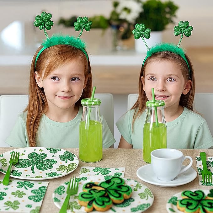 100 Pcs St. Patrick’s Day Shamrock Tableware Party Supplies Set, Serves 25 – Disposable Green Clover Paper Plates, Napkins, and Forks for Irish Celebration, Lucky Party, or Spring Festival Decorations